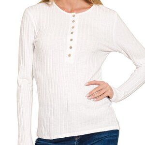 ✨NWT Zenana Ribbed Long Sleeve Half Button Top